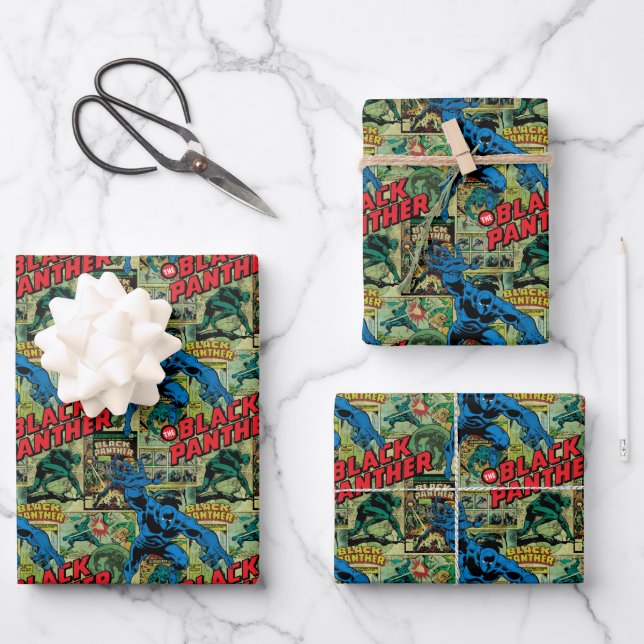 Black Panther Comic Book Pattern Wrapping Paper Sheet (Front)