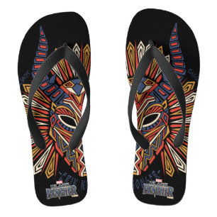 Black Panther   Erik Killmonger Tribal Mask Icon Flip Flops