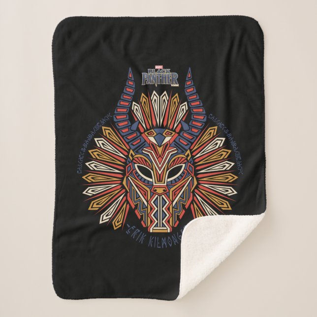 Black Panther | Erik Killmonger Tribal Mask Icon Sherpa Blanket (Front)