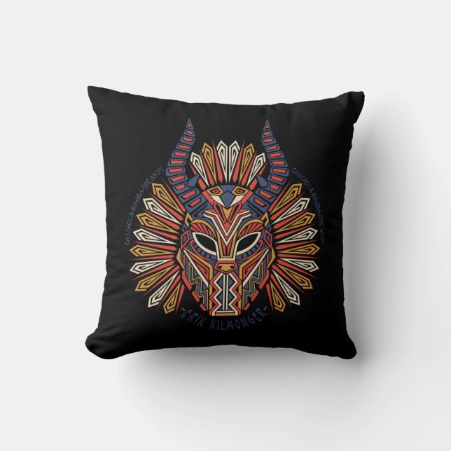 Black Panther | Erik Killmonger Tribal Mask Icon Throw Pillow (Front)