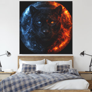 Black Panther – Fire & Ice Mystical Animal Fanta Canvas Print
