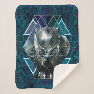Black Panther   Geometric Character Pattern Sherpa Blanket