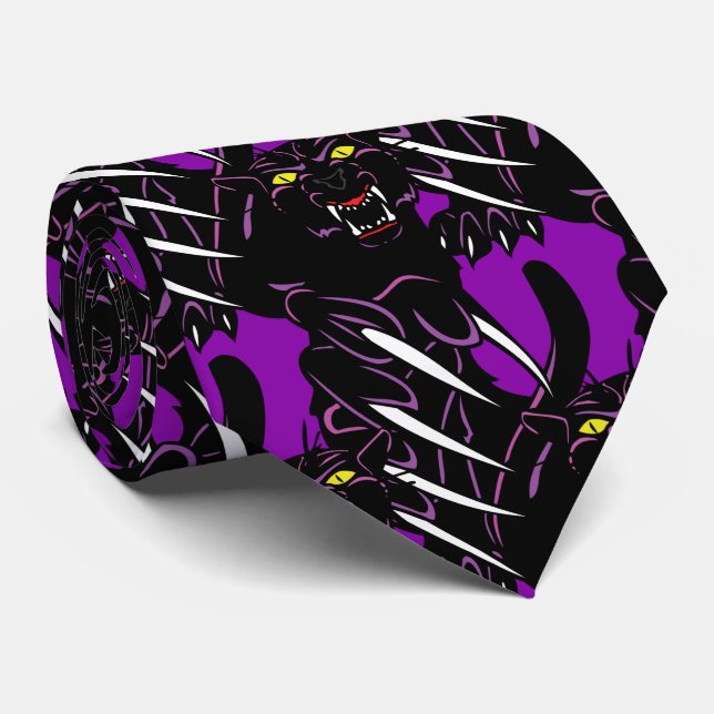 Black Panther Head Claws Sports Football Necktie (Rolled)