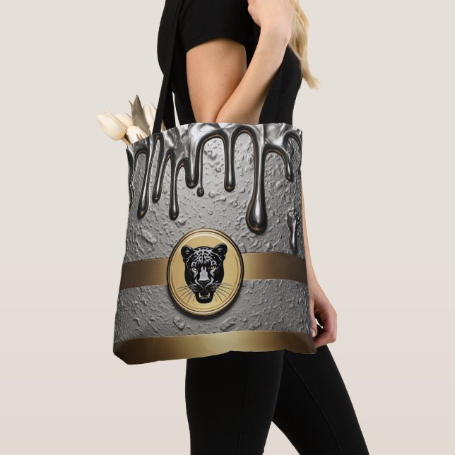 Black panther Head With Metallic Drip Style 🐆 Tote Bag (Close Up)