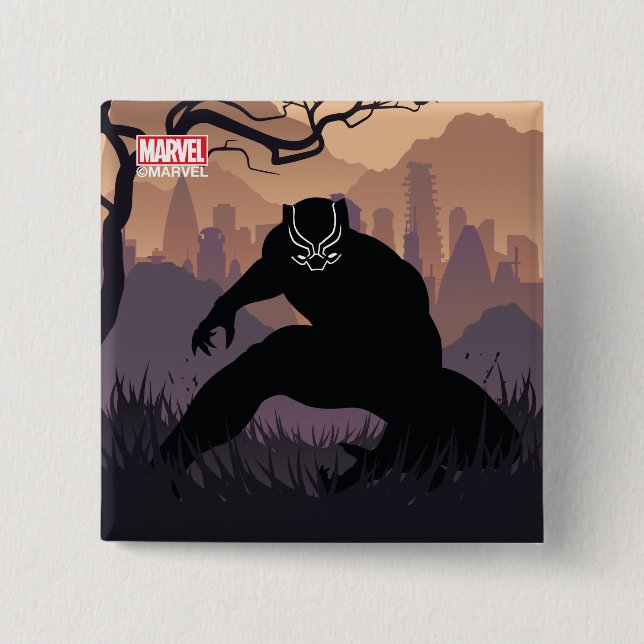 Black Panther Heroic Silhouette 2 Inch Square Button (Front)