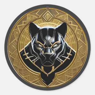 Black Panther Icon With Golden Geometric Backdrop Classic Round Sticker