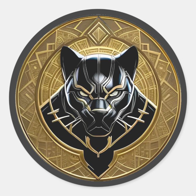 Black Panther Icon With Golden Geometric Backdrop Classic Round Sticker (Front)