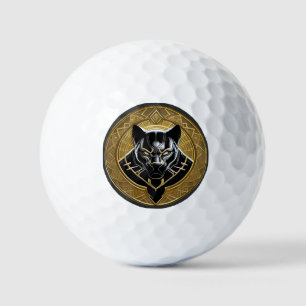 Black Panther Icon With Golden Geometric Backdrop Golf Balls