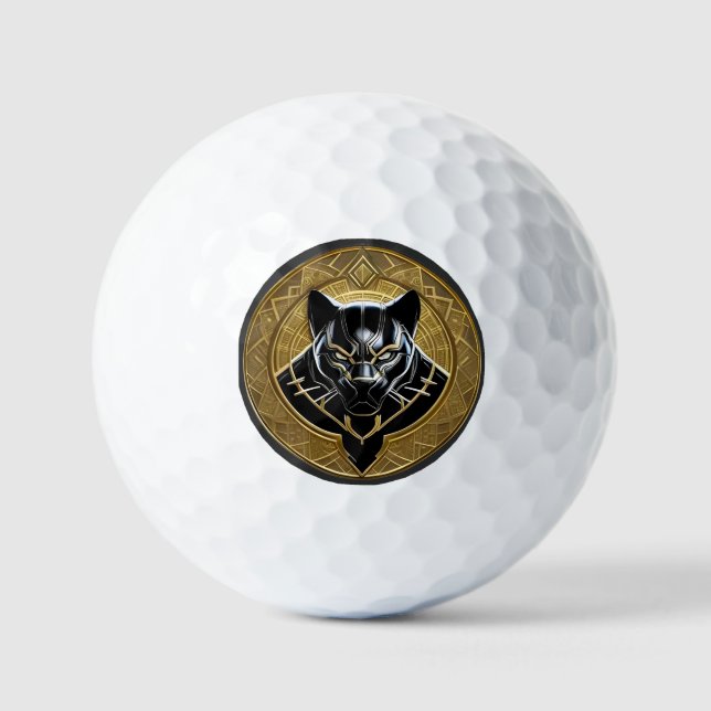 Black Panther Icon With Golden Geometric Backdrop Golf Balls (Front)