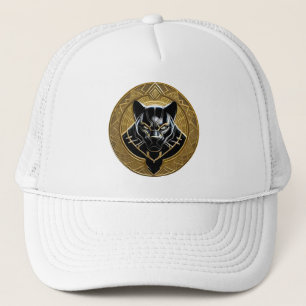 Black Panther Icon With Golden Geometric Backdrop Trucker Hat