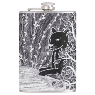 Black panther in the jungle - pencil drawing     hip flask