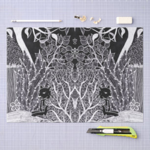 Black panther in the jungle - pencil drawing  tissue paper