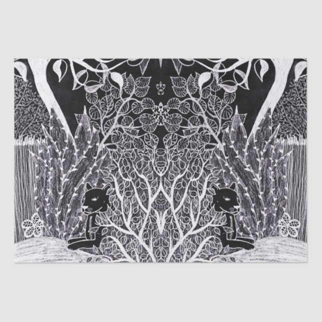 Black panther in the jungle - pencil drawing  tissue paper (Front)