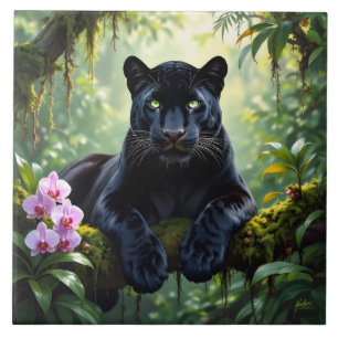 Black Panther in the Jungle Tile