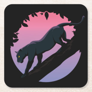 Black Panther Jungle Animal Square Paper Coaster