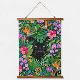 Black Panther Jungle Flowers & Tropical Foliage Hanging Tapestry