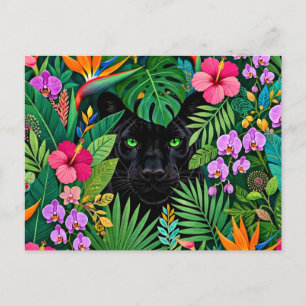 Black Panther Jungle Flowers & Tropical Foliage Postcard