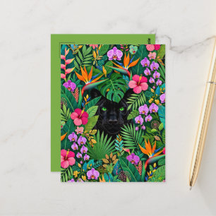 Black Panther Jungle Flowers & Tropical Foliage Postcard