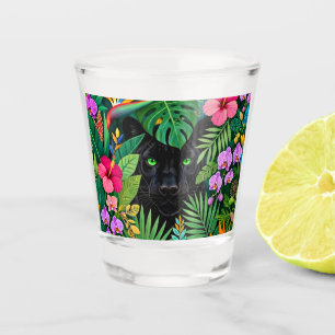 Black Panther Jungle Flowers & Tropical Foliage Shot Glass