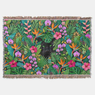 Black Panther Jungle Flowers & Tropical Foliage Throw Blanket