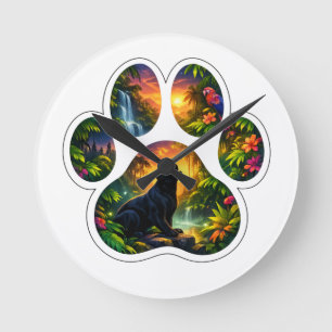 Black Panther Jungle Paw Design Round Clock