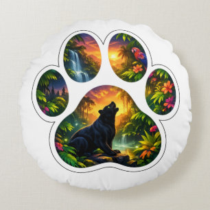 Black Panther Jungle Paw Design Round Pillow