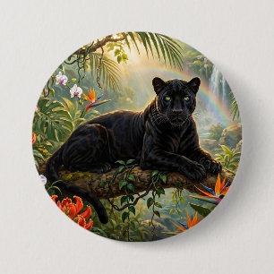 Black Panther Kenya Jungle Flowers Waterfall 3 Inch Round Button