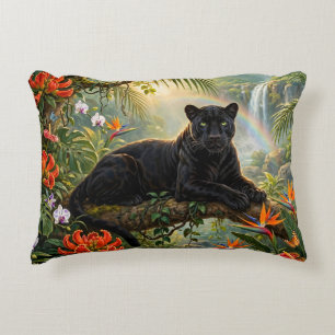 Black Panther Kenya Jungle Flowers Waterfall Accent Pillow