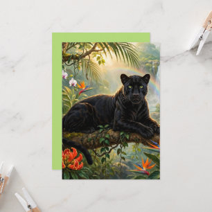 Black Panther Kenya Jungle Flowers Waterfall Card