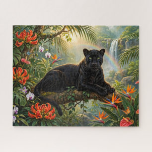 Black Panther Kenya Jungle Flowers Waterfall Jigsaw Puzzle