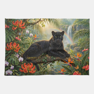 Black Panther Kenya Jungle Flowers Waterfall Kitchen Towel