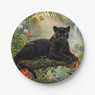 Black Panther Kenya Jungle Flowers Waterfall Paper Plate