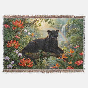 Black Panther Kenya Jungle Flowers Waterfall Throw Blanket