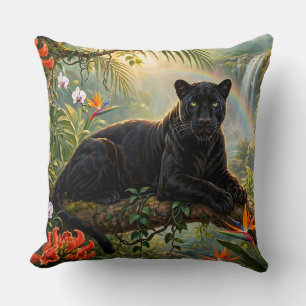 Black Panther Kenya Jungle Flowers Waterfall Throw Pillow