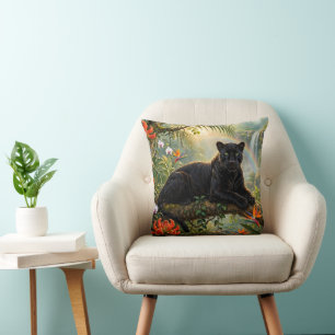 Black Panther Kenya Jungle Flowers Waterfall Throw Pillow