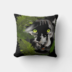 Black panther looking through foliage throw pillow