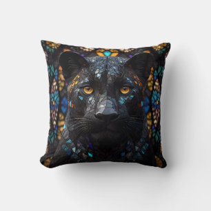 Black Panther Mosaic Stained Glass Throw Pillow