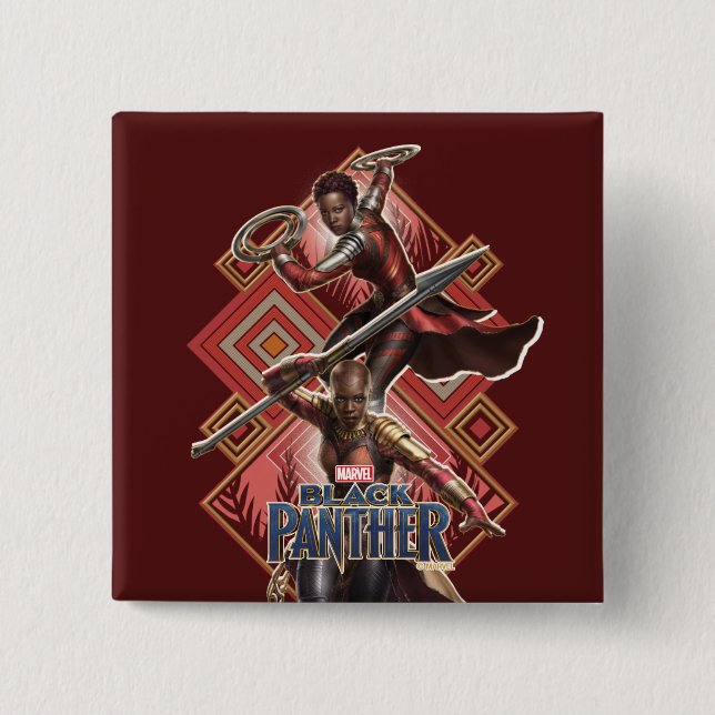 Black Panther | Nakia & Okoye Wakandan Graphic 2 Inch Square Button (Front)