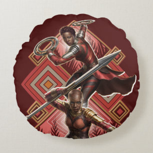 Black Panther   Nakia & Okoye Wakandan Graphic Round Pillow