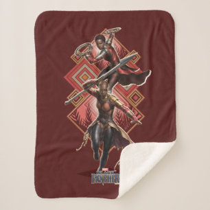 Black Panther   Nakia & Okoye Wakandan Graphic Sherpa Blanket