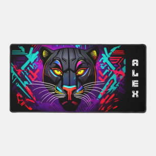 Black panther on graffiti background with first na desk mat
