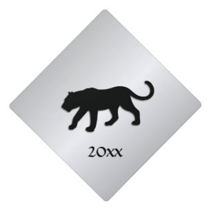 Black Panther on Silver Graduation Cap Topper