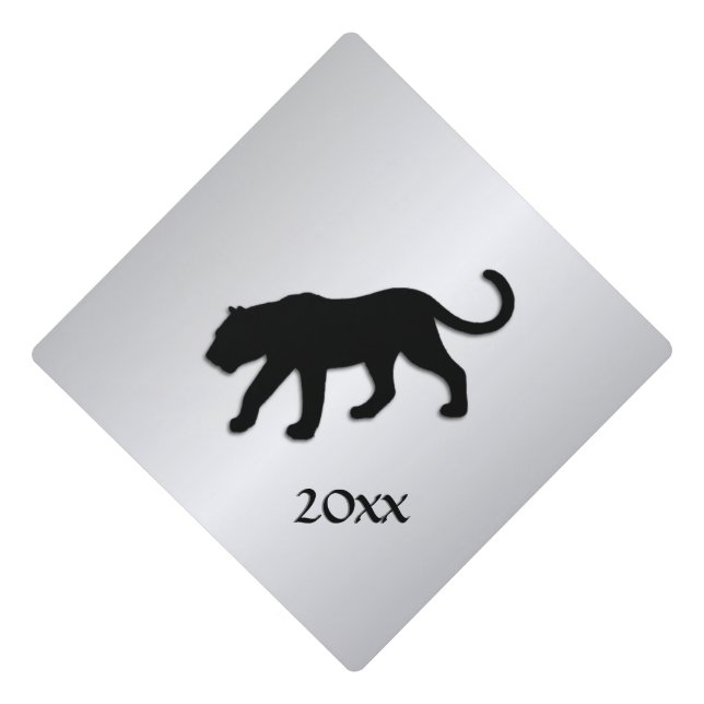 Black Panther on Silver Graduation Cap Topper (Front)