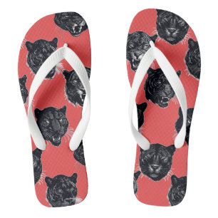 Black panther on the red background  flip flops