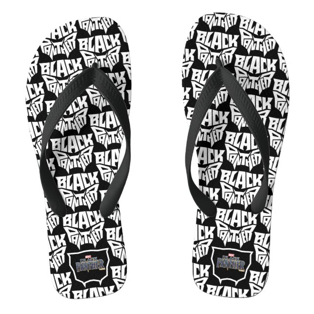 Black Panther | Panther Head Typography Graphic Flip Flops (Footbed)