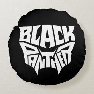 Black Panther   Panther Head Typography Graphic Round Pillow