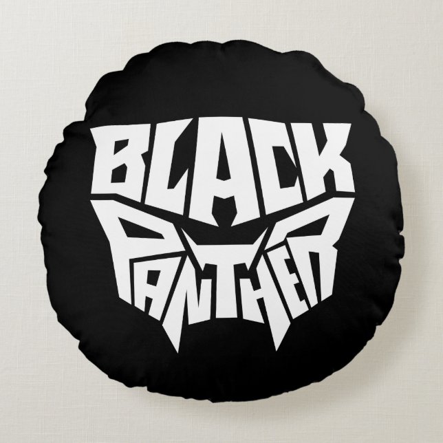 Black Panther | Panther Head Typography Graphic Round Pillow (Front)