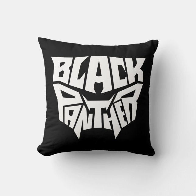 Black Panther | Panther Head Typography Graphic Throw Pillow (Front)