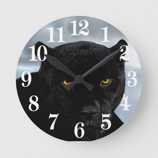 Black Panther Panthera Round Clock (Front)