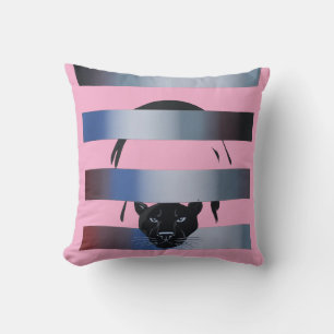 Black Panther Peeking Through Stripes – Modern Min Throw Pillow